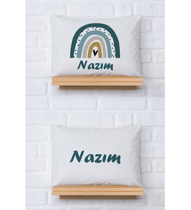 Pia Baby Premium %100 Pamuk İkili İsim Yazılı Erkek Bebek Yastık Kılıfı – 35x45 cm Organik Baskı 5092-13 (Ekru)