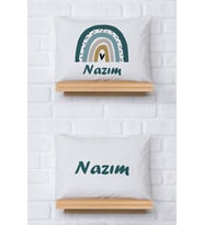 Pia Baby Premium %100 Pamuk İkili İsim Yazılı Erkek Bebek Yastık Kılıfı – 35x45 cm Organik Baskı 5092-13 (Ekru)