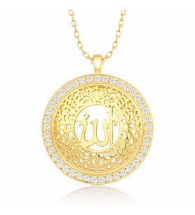Gümüş Gold Allah Yazılı Kadın Kolye