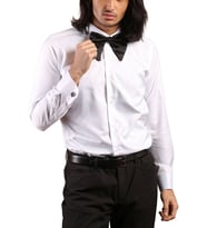 Beyaz Gizli Pat Damatlık Ata Yaka Kol Düğmeli Slim Fit Smokin Gömlek - 001