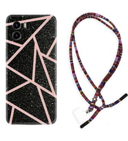Vivo Y15S Y32 Y33S Y51 Y53S Kılıf Boyun Asklı Rasta Silikon Pembe Şeritli Mermer 1312