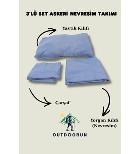 3'lü Set Askeri Nevresim Takımı (Mavi)