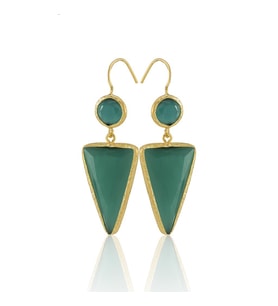 Kadir Jewellery 22 Ayar Altın Kaplama Kadın Sallantılı Küpe -El İşçiliği Ve Hipoalerjenik Küpe (K.Yeşil)