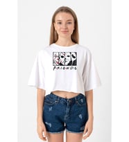 Horror Character Friends Beyaz Kadın Crop Tshirt