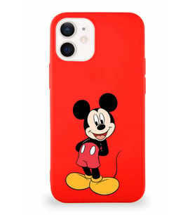 Apple iPhone 12 Mini Soft Premier Kapak Mickey Mouse-B Tasarımlı Silikon Kılıf - Kırmızı (Şeffaf)