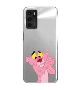 Oppo A16 / A55 Uyumlu Pembe Panter Tasarımlı Şeffaf Telefon Kılıfı