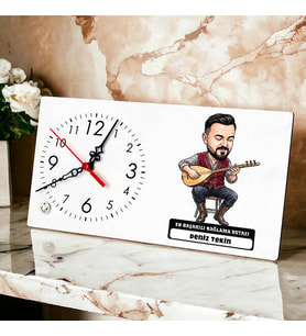 Bağlama Ustası Müzisyen Erkek Karikatürlü Masa Saati