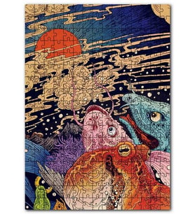 Cakapuzzle Ahtapot Balıklar ve Günbatımı İllüstrasyon Puzzle Yapboz MDF (Ahşap) (120 Parça)