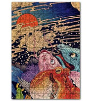 Cakapuzzle Ahtapot Balıklar ve Günbatımı İllüstrasyon Puzzle Yapboz MDF (Ahşap) (120 Parça)