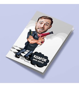 Kişiye Özel Yakışıklı Erkek Kuaför Karikatürlü Tebrik Kartı