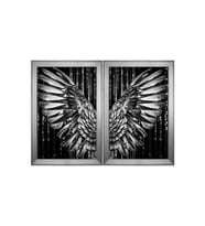 Siyah Beyaz Kanatlar Temalı 2 li Kanvas Tablo Seti 100 x 70 cm Silver Çerçeve