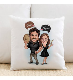 Kişiye Özel Karikatürlü İçkici Çiftler Yastık