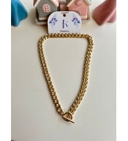 İpekish  Gold, Unisex,  T-Bar Zincir Kolye -  Kapaması Önde Şık ve Modern Tasarım (Gold 2)