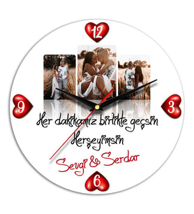 Sevgiliye Hediye Fotoğraf ve Mesaj Baskılı Duvar Saati