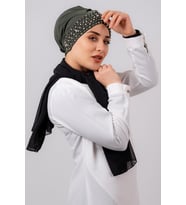Haki Pratik Hazır Geçmeli Tesettür Bone Sandy Kumaş Taşlı 1456_09