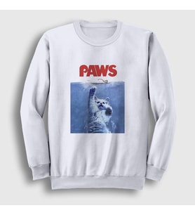 Presmono Unisex Beyaz Paws Jaws Film Komik Kedi Kedili Sweatshirt 481421tt