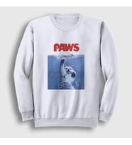 Presmono Unisex Beyaz Paws Jaws Film Komik Kedi Kedili Sweatshirt 481421tt