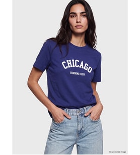 LCW Vision Lacivert Chicago Baskılı %100 Pamuklu Kadın Tişört