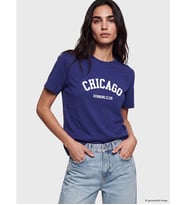 LCW Vision Lacivert Chicago Baskılı %100 Pamuklu Kadın Tişört