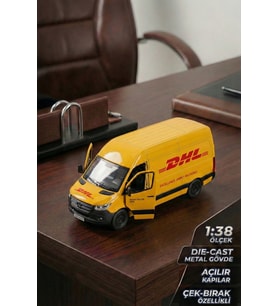 Kinsmart Mercedes Benz Sprinter DHL Kargo Aracı Metal Model Araba Çek Bırak (12 cm)