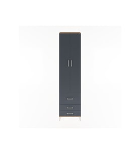Hyperion Dolap 5 Raflı 3 Çekmeceli 2 Kapaklı 60x44x243 Çam-Antrasit