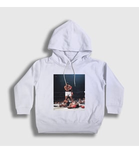 Presmono Unisex Çocuk Beyaz Knockout Muhammed Ali Kapüşonlu Sweatshirt 230482tt