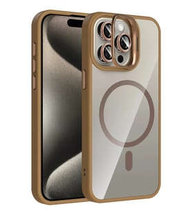 Durukar® iPhone 15 Pro Max Remim Lensli Magsafe Standlı Kapak - Kahverengi