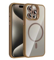 Durukar® iPhone 15 Pro Max Remim Lensli Magsafe Standlı Kapak - Kahverengi