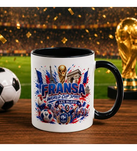 BK Gift Fransa Taraftar Temalı Dünya Futbol Kupası Tasarımlı Siyah Kupa Bardak