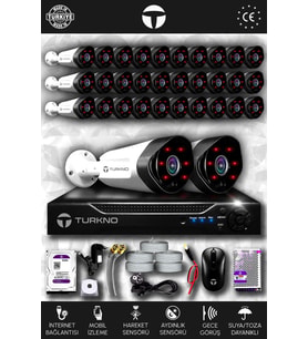 TURKNO 32 Kameralı Galia 32 Dış Kamera Set 1 TB HDD Full HD Gece Görüşlü Güvenlik Kamerası Sistemi
