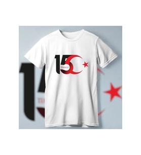 15 Temmuz Ay Yıldız Baskılı Beyaz Tişört - Demokrasi Milli Birlik Günü T-Shirt