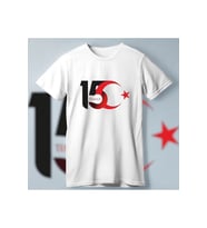 15 Temmuz Ay Yıldız Baskılı Beyaz Tişört - Demokrasi Milli Birlik Günü T-Shirt