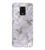Xiaomi Redmi Note 9 Pro Uyumlu Kapak Floral Lila Tasarımlı Şeffaf Silikon Kılıf
