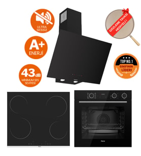 Ferre FryArt & buharlı Elio Sessiz Davlumbaz Elektrikli Siyah Ank. Set ( D077-SA + MS261 + XE64CS )