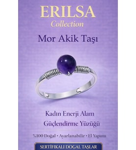 Sertifikalı Kadın Enerji Alan Güçlendirme Yüzüğü – Mor Akik Taşı Ayarlamalı İnce Akrep Oğlak Kova (Çok Renkli)