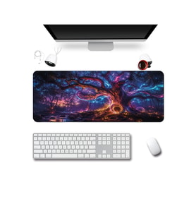SonicTouch Klavye Mousepad 40x90cm Dikişsiz Pürüzsüz Sıvı Geçirmez Kaymaz Taban Neon Hayat Ağacı
