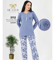 HF Club 2112 Kadın Önden Düğmeli Uzun Kollu Pijama Takımı (Lacivert)