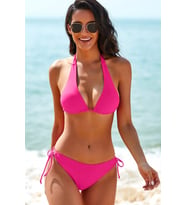 Kadın Fuşya Belden, Boyundan Bağlamalı ve Ayarlanabilir Külotlu Üçgen Bikini Mayo Takımı