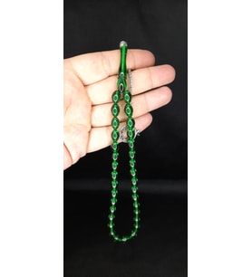 Çubuk Kehribar Tesbih Beyzi Kesim Yeşil Renk T-368 (Çok Renkli)