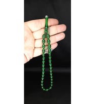 Çubuk Kehribar Tesbih Beyzi Kesim Yeşil Renk T-368 (Çok Renkli)