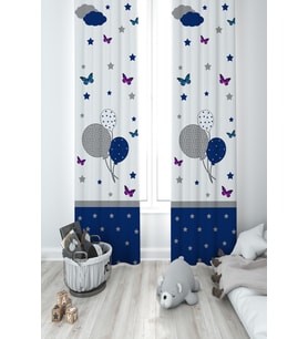 MEKTA HOME BEBEK VE ÇOCUK ODASI Kelebekli Balon Desenli 2 Kanat Fon Perde