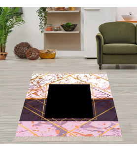 Geometrik Mermer Desenli Gold Dijital Baskı Yıkanabilir Kaymaz Taban Modern Salon Halısı ve Yolluk (Karışık)