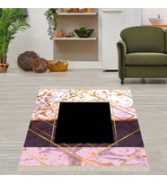 Geometrik Mermer Desenli Gold Dijital Baskı Yıkanabilir Kaymaz Taban Modern Salon Halısı ve Yolluk (Karışık)