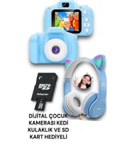 Dijatal Çocuk Kemerası Ve Rgb Kablosus Kedi Kulaklık Kiti 16 Gb Sd Hafıza Kartı Hediyeli Çocuk kiti (Mavi)