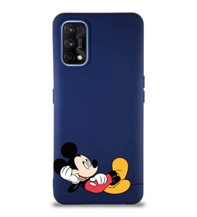 Realme 7 Pro Soft Premier Kapak Mickey Mouse-F Tasarımlı Silikon Kılıf - Lacivert (Şeffaf)