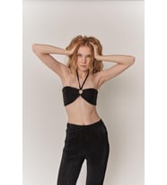 Kadın Siyah Crop Bağlamalı Cardy Bluz