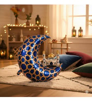 65 x 63 cm Folyo Balon Mavi Gold Desenli Cami Figürlü Hilal - Ramazan Süs Balonu