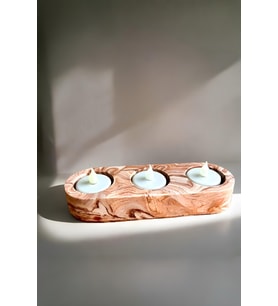 Kahverengi Mermer Desenli 3 Gözlü Beton Mumluk  Minimalist Tealight ve Dekoratif Şamdan