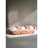 Kahverengi Mermer Desenli 3 Gözlü Beton Mumluk  Minimalist Tealight ve Dekoratif Şamdan