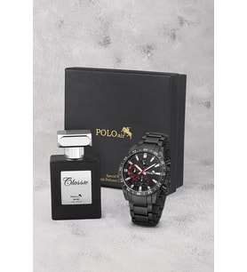 Polo Air Klasik Metal Kasa Erkek Kol Saati Ve 55 ml Parfüm Seti Siyah Kırmızı Renk ST-5029E1